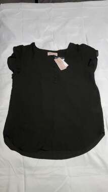 Philosophy Republic Clothing Black Short Sleeve Henley Blouse Size S